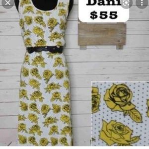 Lularoe Dani Dress Yellow Roses NWT